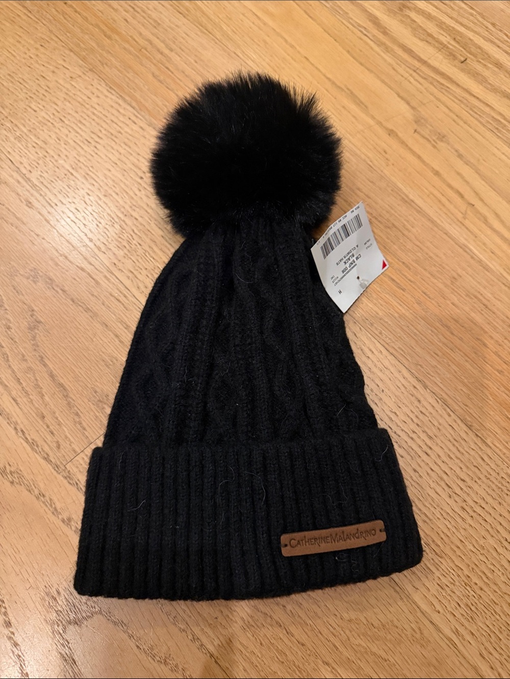 Catherine Malandrino Kids Black Cable Knit Pom Beanie